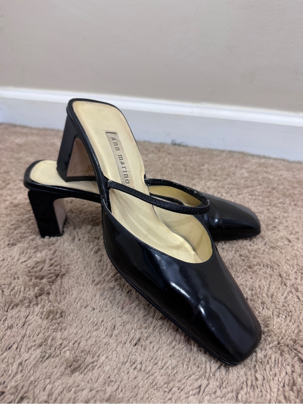 Ann Marino Black Patent Leather Square-Toe Slingback Heels size 7.5 Y2K Party